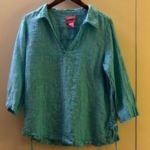Isaac Mizrahi Teal 100% Linen Tunic Ties at Waist 3/4 Sleeves Large